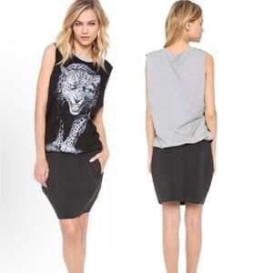 Womens Black Sleeveless Leopard Print Tunic Dress Elastic Waist Pockets Size Med